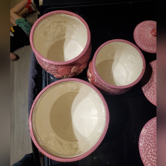Vintage pink ceramic mushroom canisters jars - Picture 7 of 14